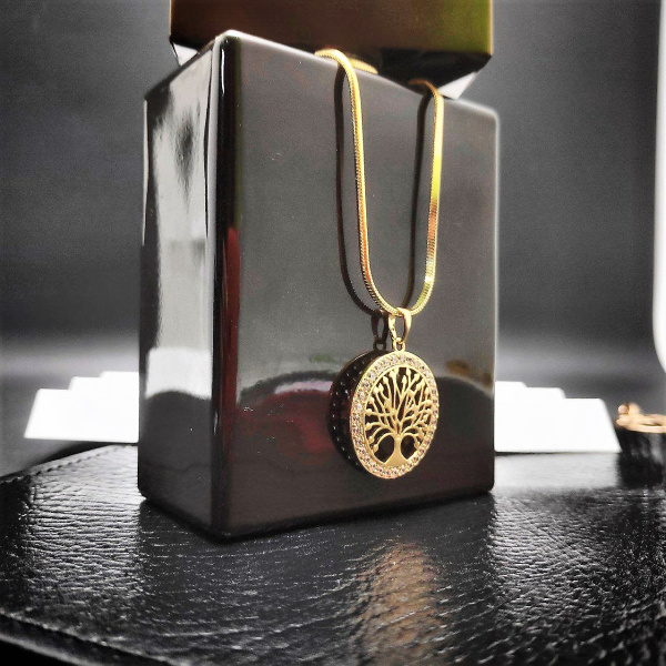 Подвеска "Дерево жизни" / Кулон 2,5 см. на цепочке Snake "Сингапур" под золото / Украшение женское на шею в обрамлении камней